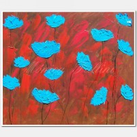 Sky-blue Poppies on red