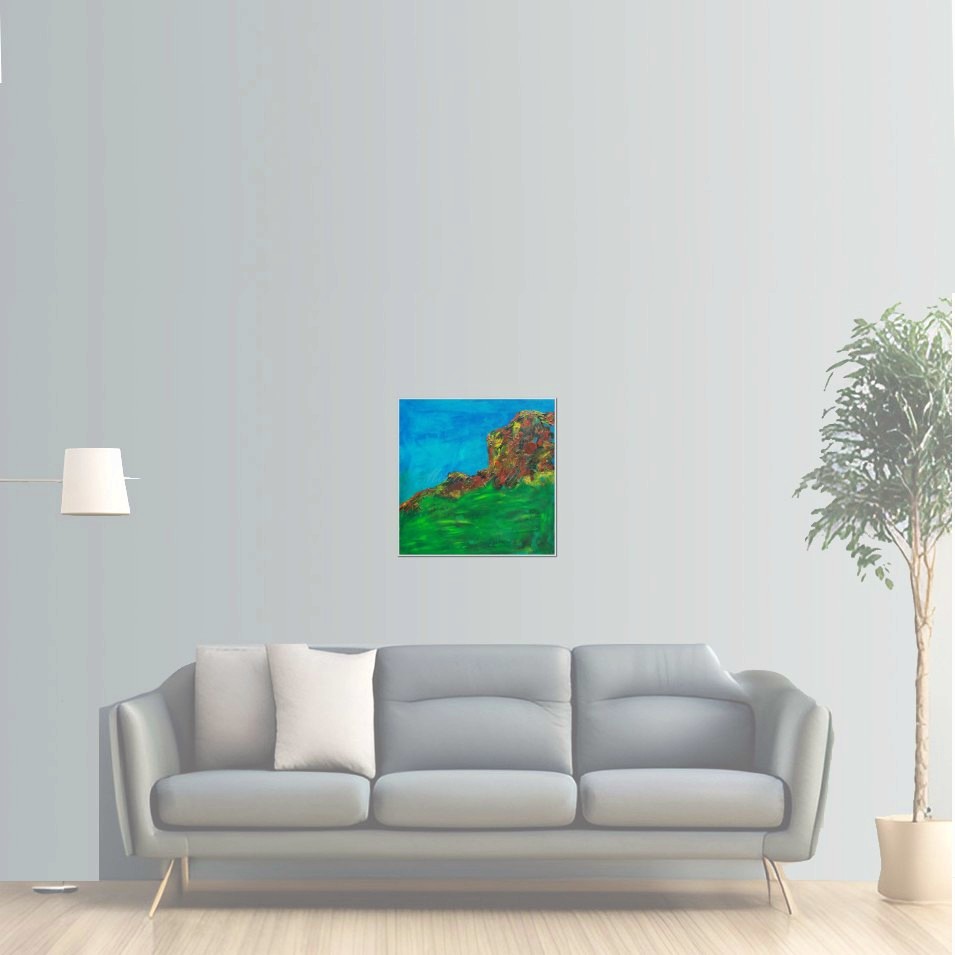 Painting titled 'Rock formations & coral under the sea' by Monica Fallini