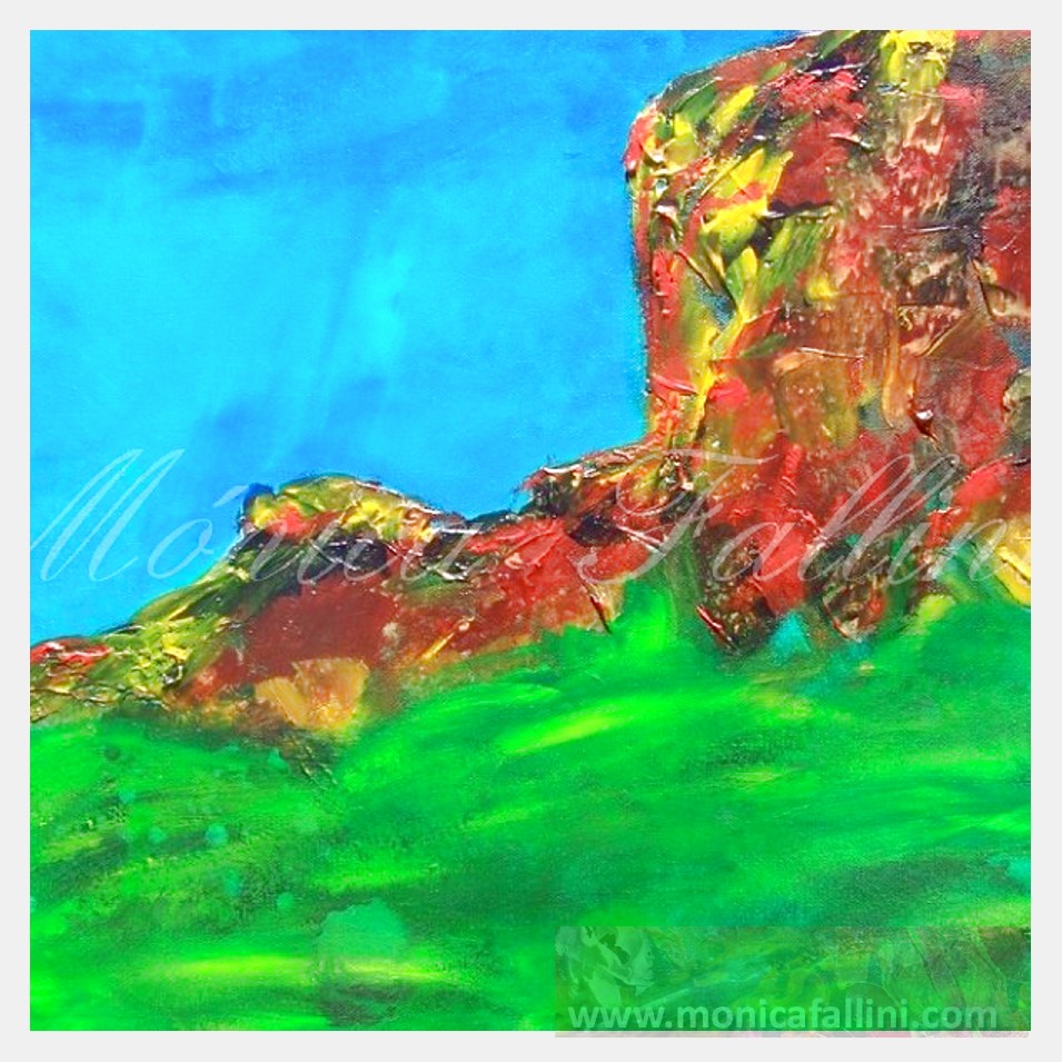 Painting titled 'Rock formations & coral under the sea' by Monica Fallini