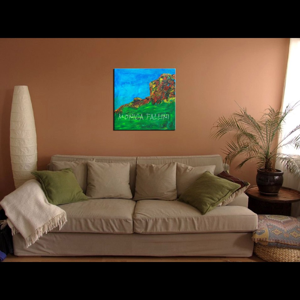 Painting titled 'Rock formations & coral under the sea' by Monica Fallini