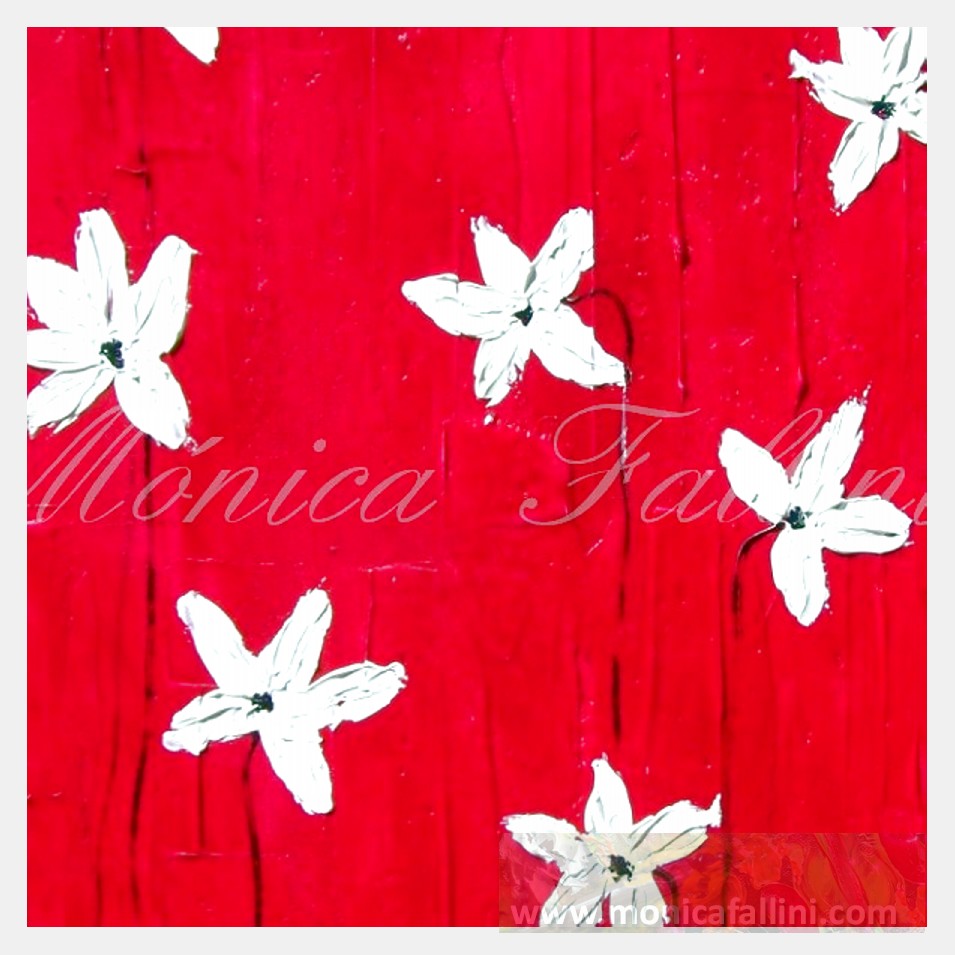 Painting titled 'White Daisies on red' by Monica Fallini