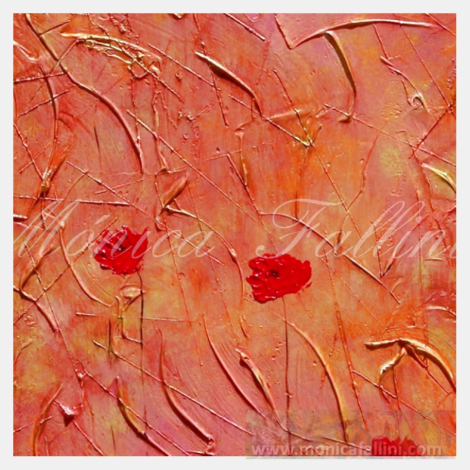 Painting titled 'Red Poppies on golden landscape' by Monica Fallini