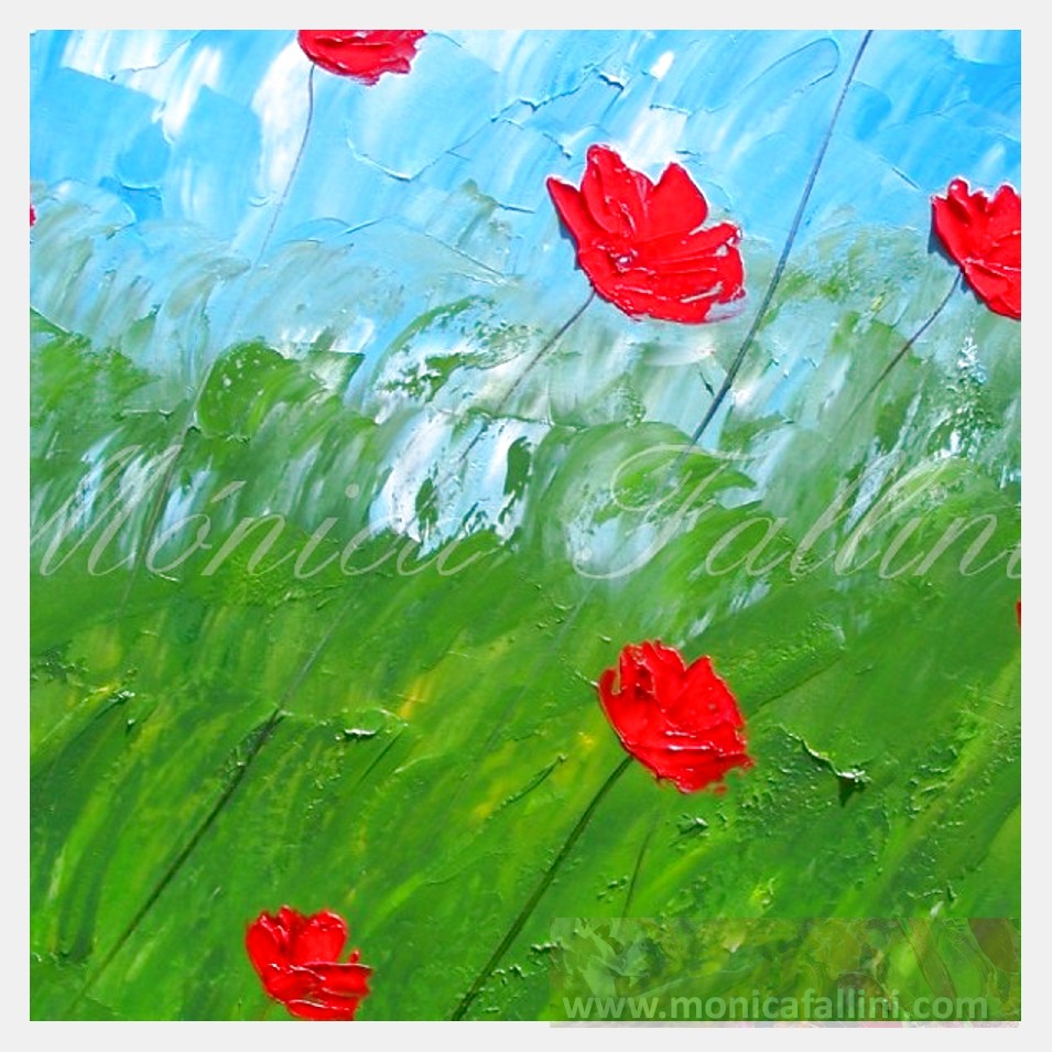 Painting titled 'Windy days red Poppies' by Monica Fallini