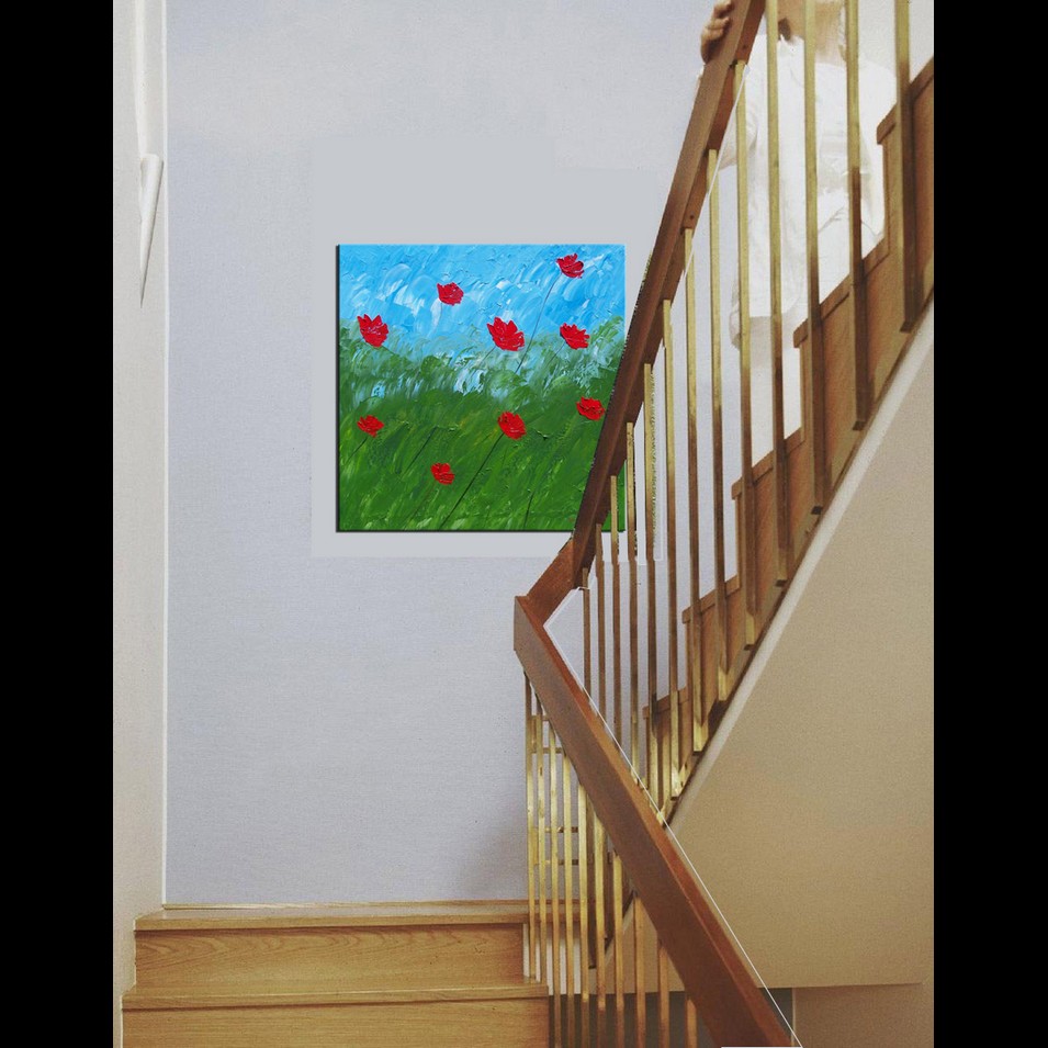 Painting titled 'Windy days red Poppies' by Monica Fallini