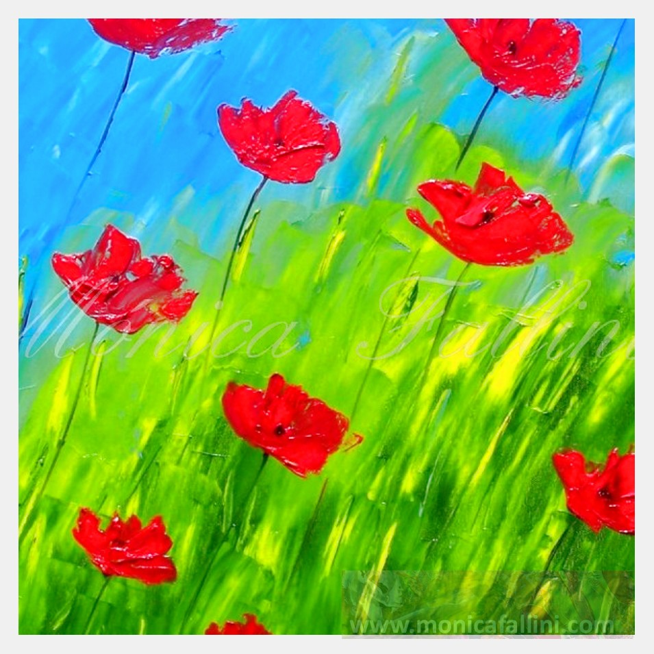 Painting titled 'Windy days red Poppies' by Monica Fallini
