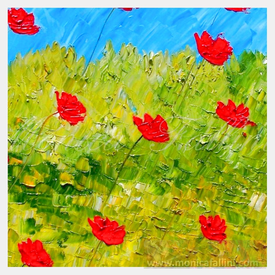 Painting titled 'Windy days red Poppies' by Monica Fallini