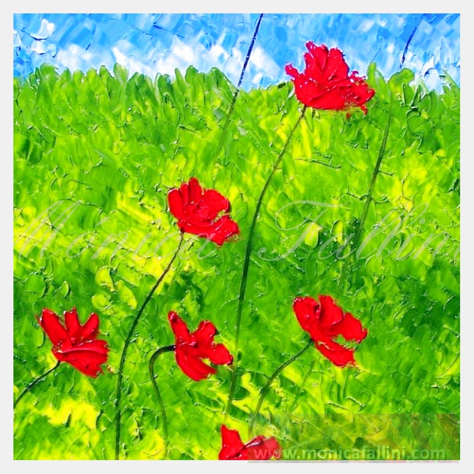 Painting titled 'Windy days red Poppies' by Monica Fallini