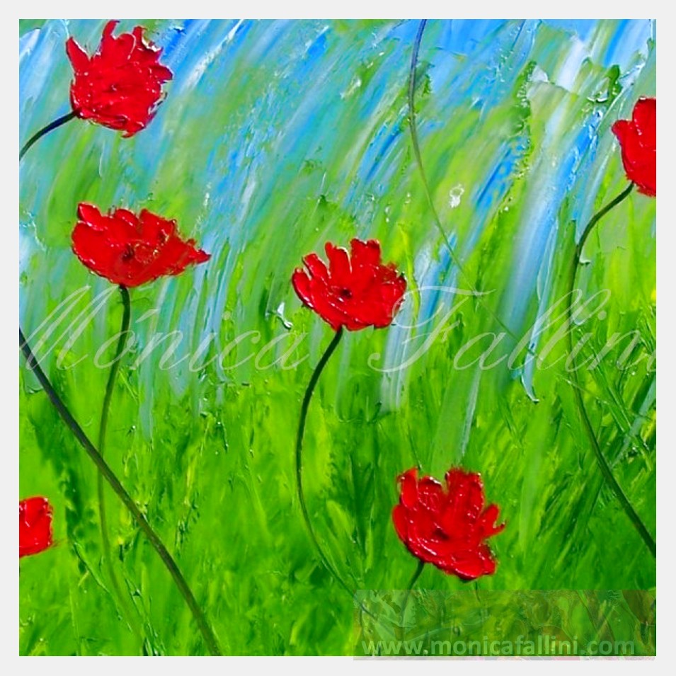 Painting titled 'Windy days red Poppies' by Monica Fallini