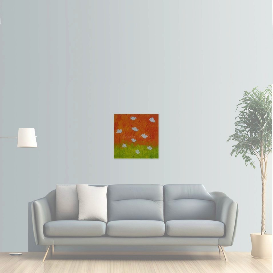 Painting titled 'White Poppies' on Sunset' by Monica Fallini