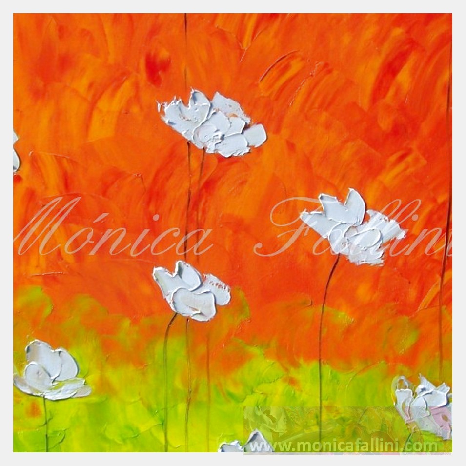 Painting titled 'White Poppies' on Sunset' by Monica Fallini