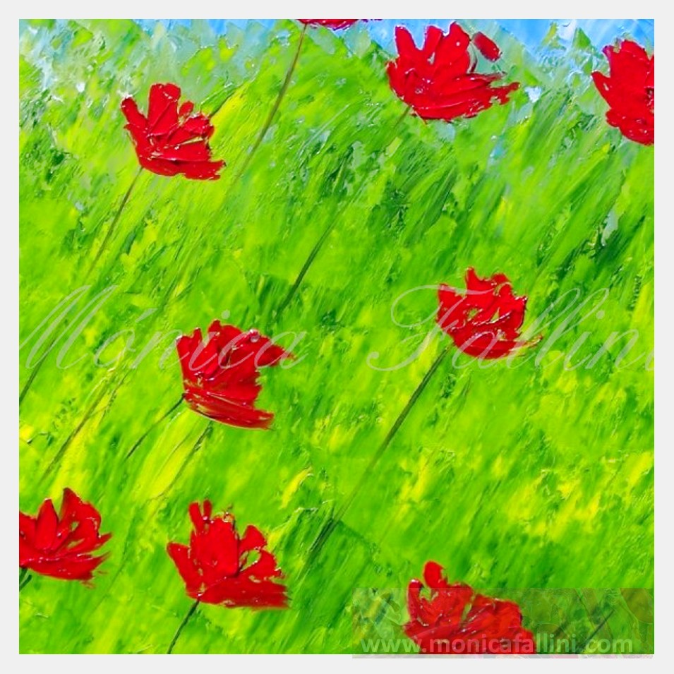 Painting titled 'Windy days, red Poppies' by Monica Fallini