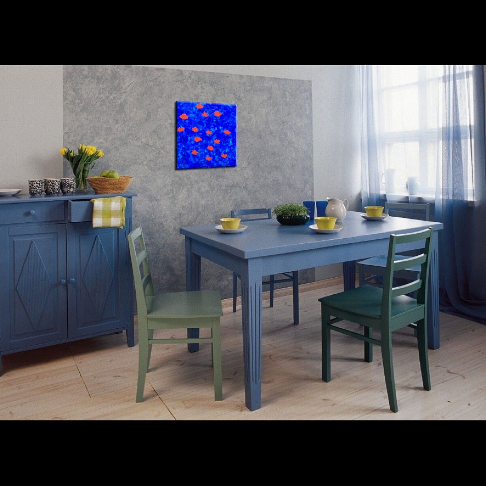 Painting titled 'Orange Poppies on blue ' by Monica Fallini