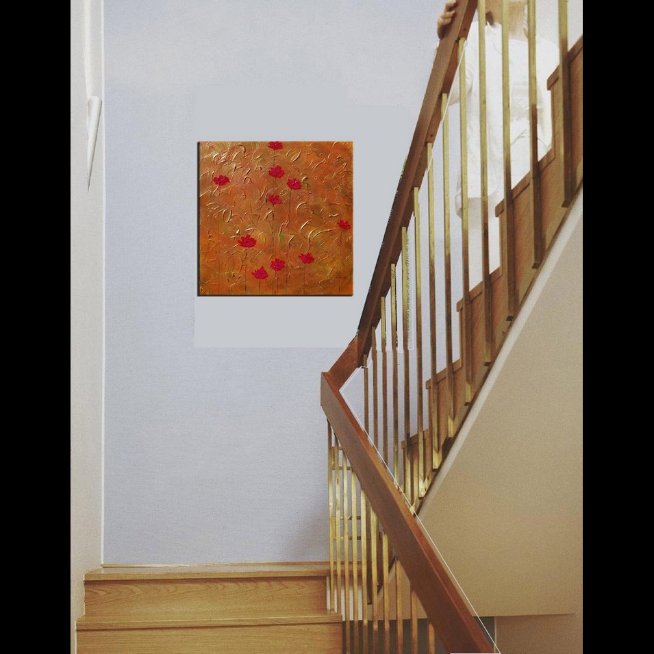 Painting titled 'Red Poppies on golden landscape ' by Monica Fallini
