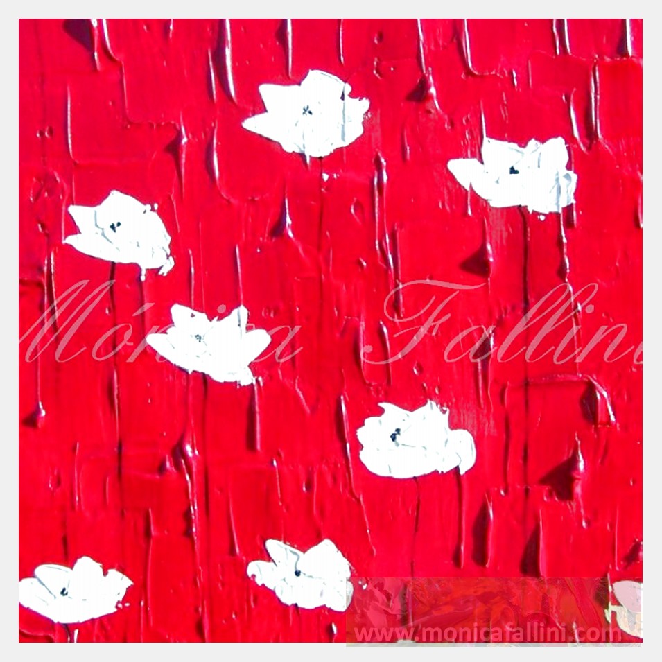 Painting titled 'White Poppies on red ' by Monica Fallini