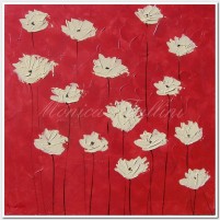 White Poppies on Metallic red background