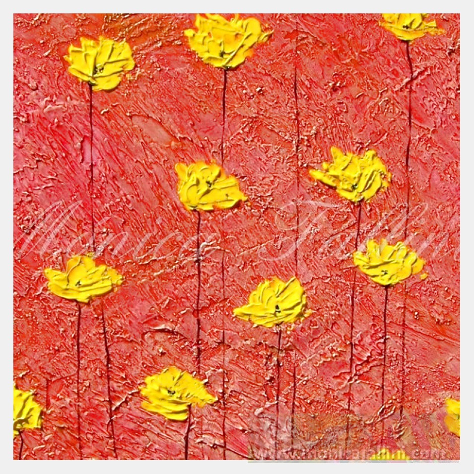 Painting titled 'Yellow Poppies on golden landscape' by Monica Fallini