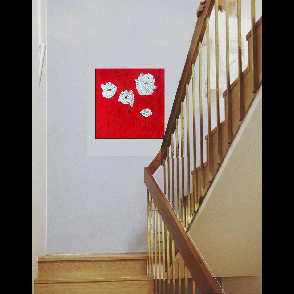 Painting titled 'White Poppies on red landscape' by Monica Fallini