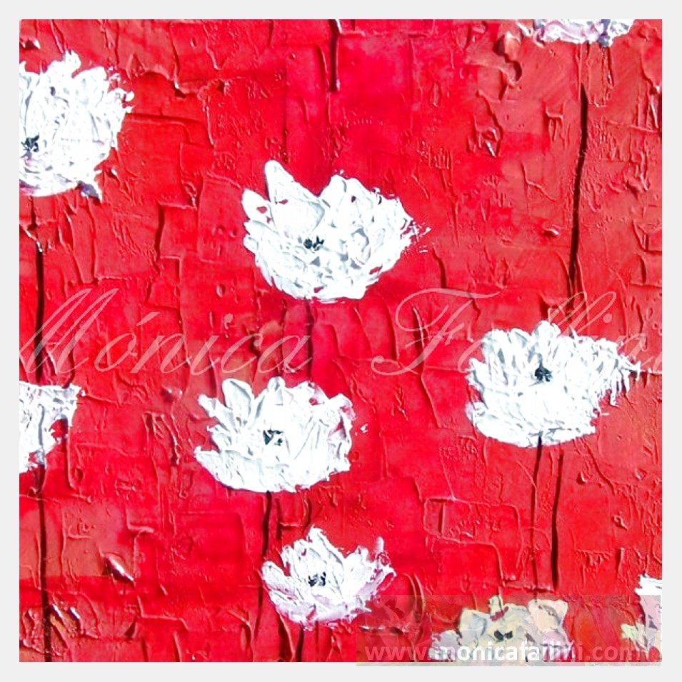 Painting titled '11 white Poppies' by Monica Fallini