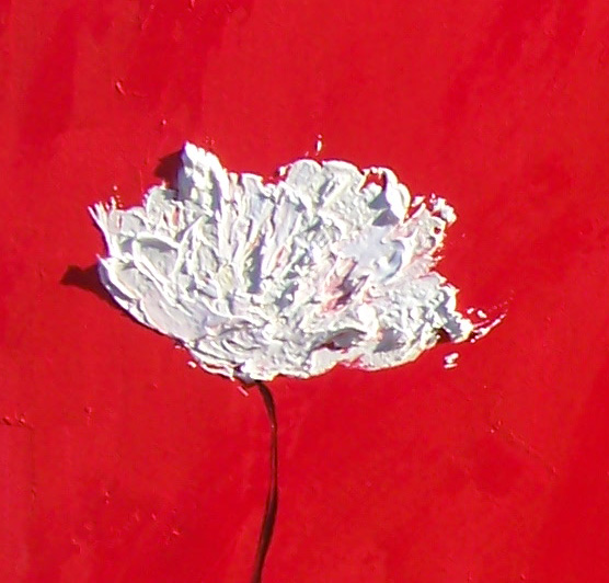 Painting titled 'White Poppies on red' by Monica Fallini