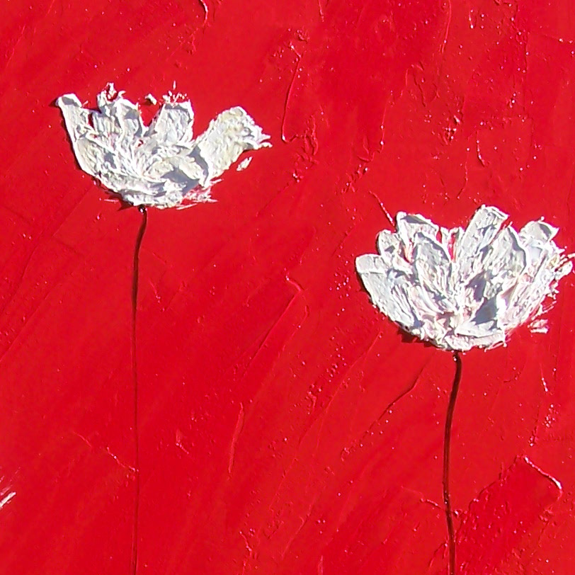 Painting titled 'White Poppies on red' by Monica Fallini