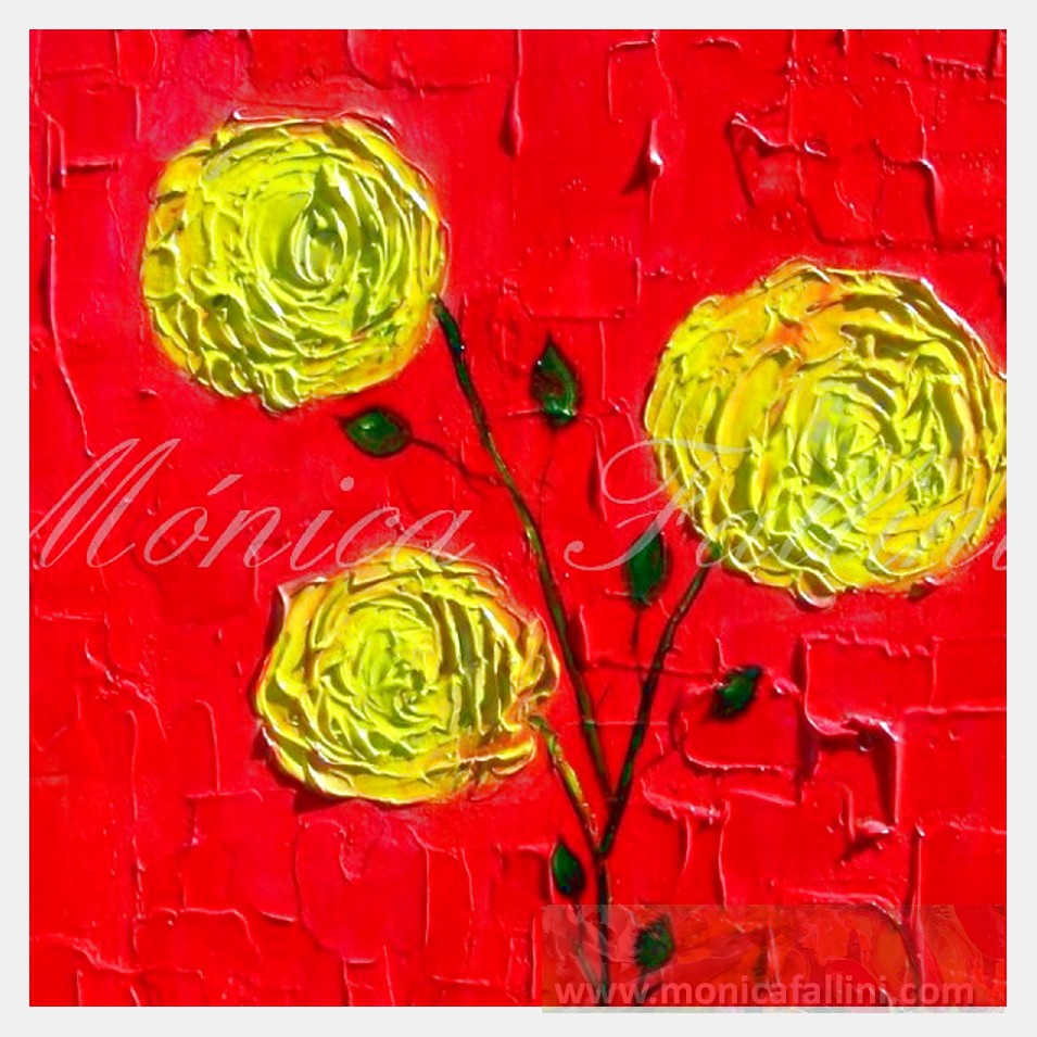 Painting titled '3 yellow Roses' by Monica Fallini