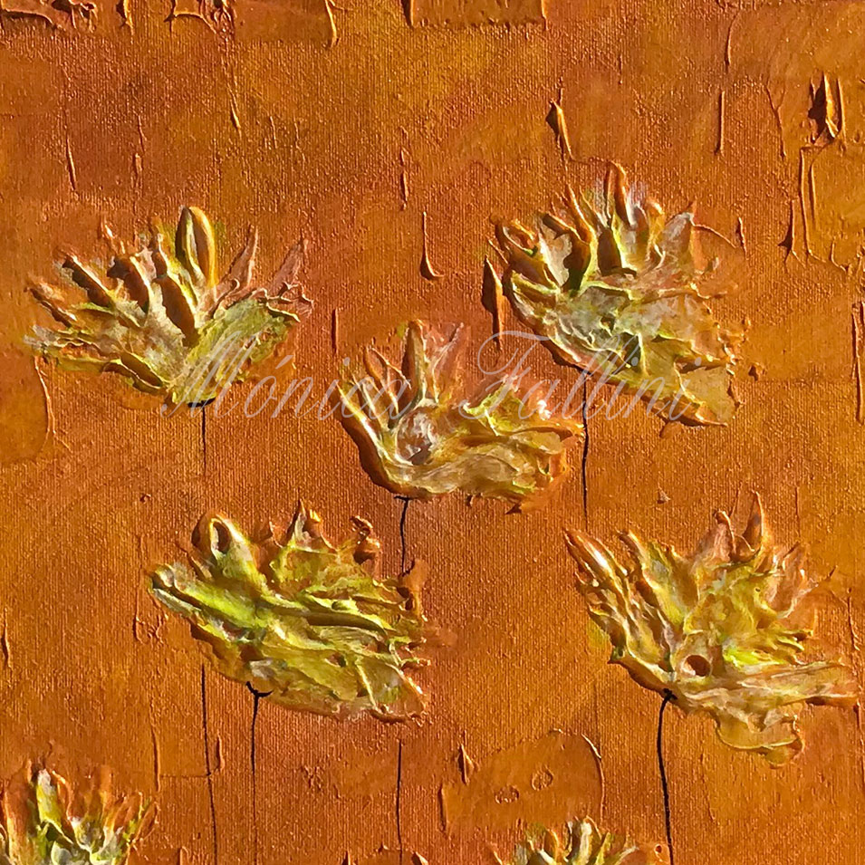 Painting titled 'Paper Poppies on gold' by Monica Fallini