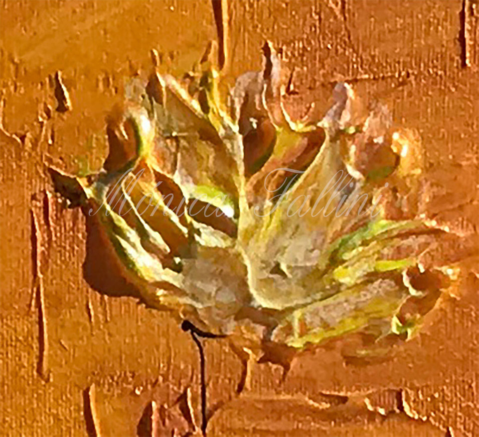 Painting titled 'Paper Poppies on gold' by Monica Fallini