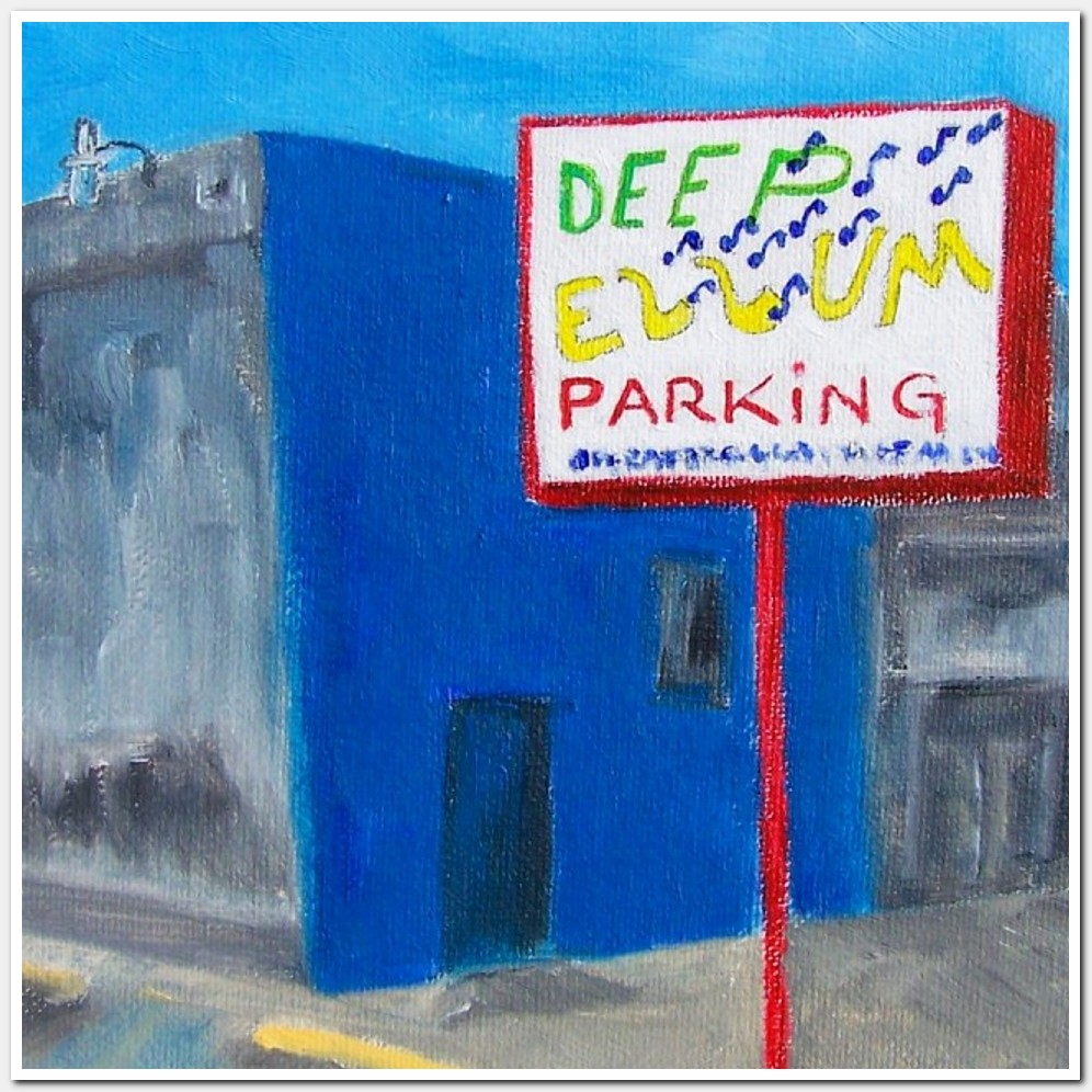 Painting titled 'Deep Ellum parking and blue building' by Monica Fallini