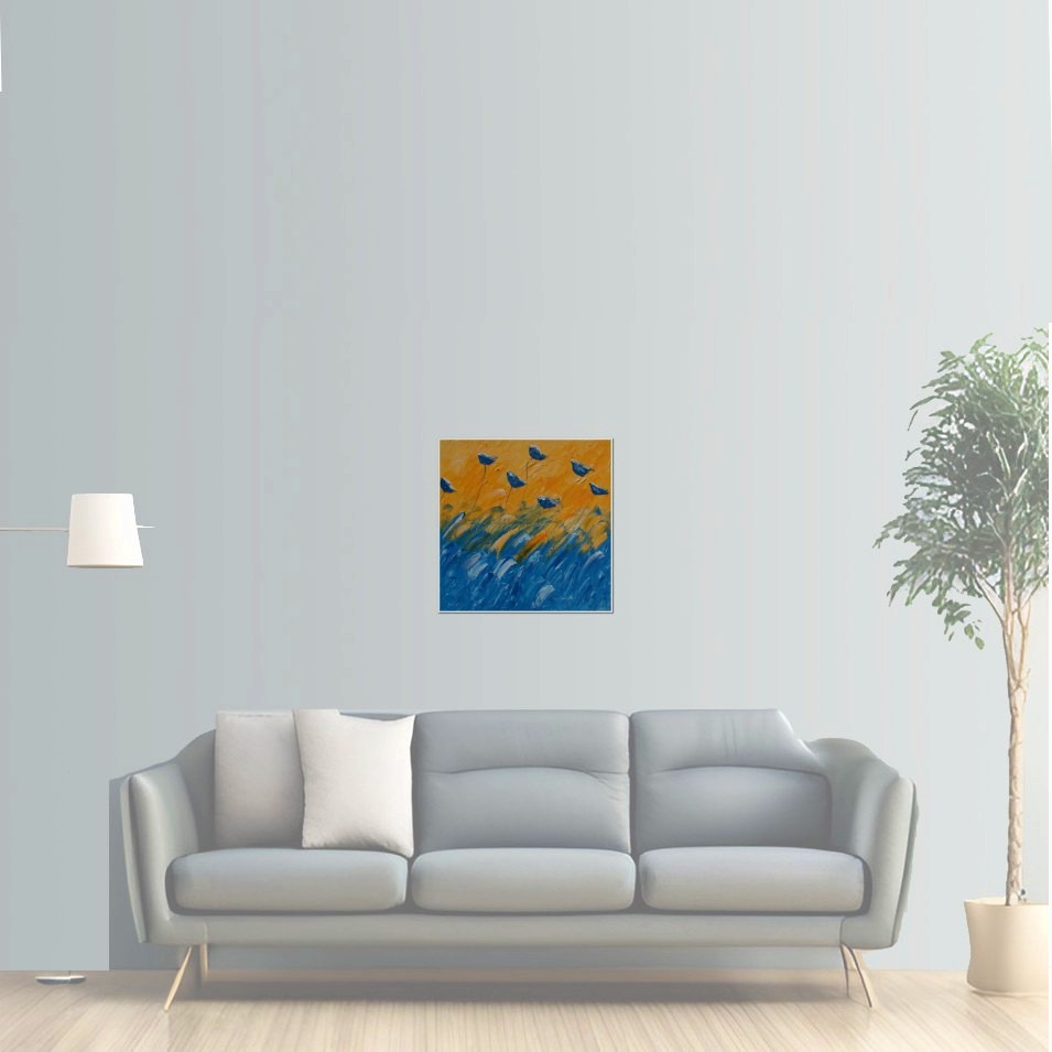 Painting titled 'Blue Poppies out of the ocean' by Monica Fallini