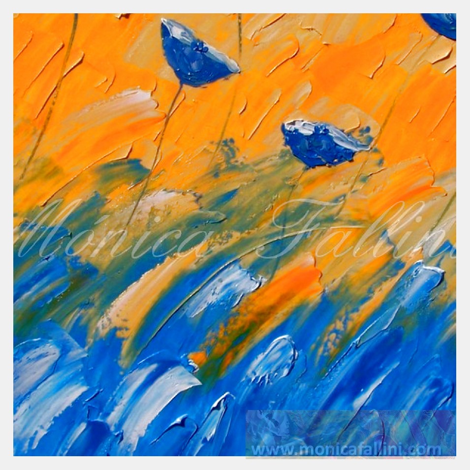 Painting titled 'Blue Poppies out of the ocean' by Monica Fallini