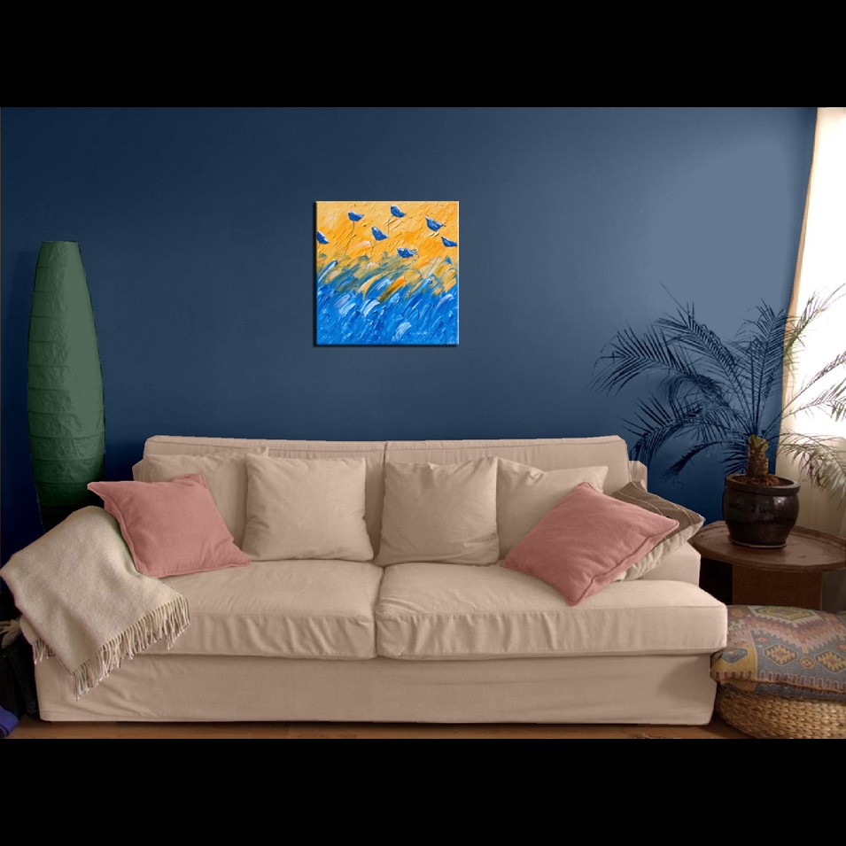 Painting titled 'Blue Poppies out of the ocean' by Monica Fallini