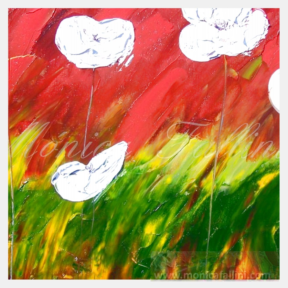 Painting titled 'White Poppies on fire' by Monica Fallini