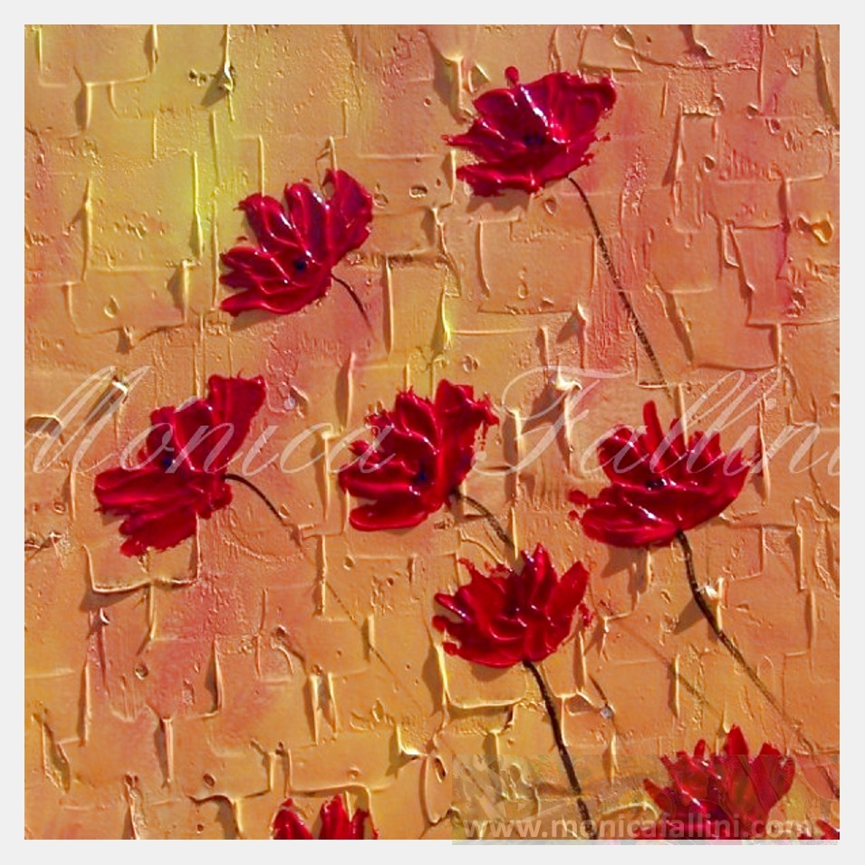 Painting titled 'Red Poppies moving towards the light' by Monica Fallini