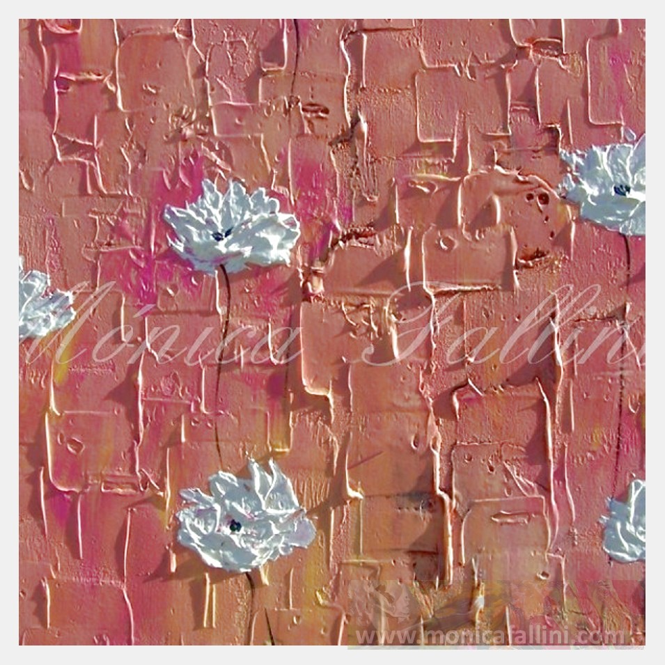 Painting titled 'White Poppies, pink landscape' by Monica Fallini