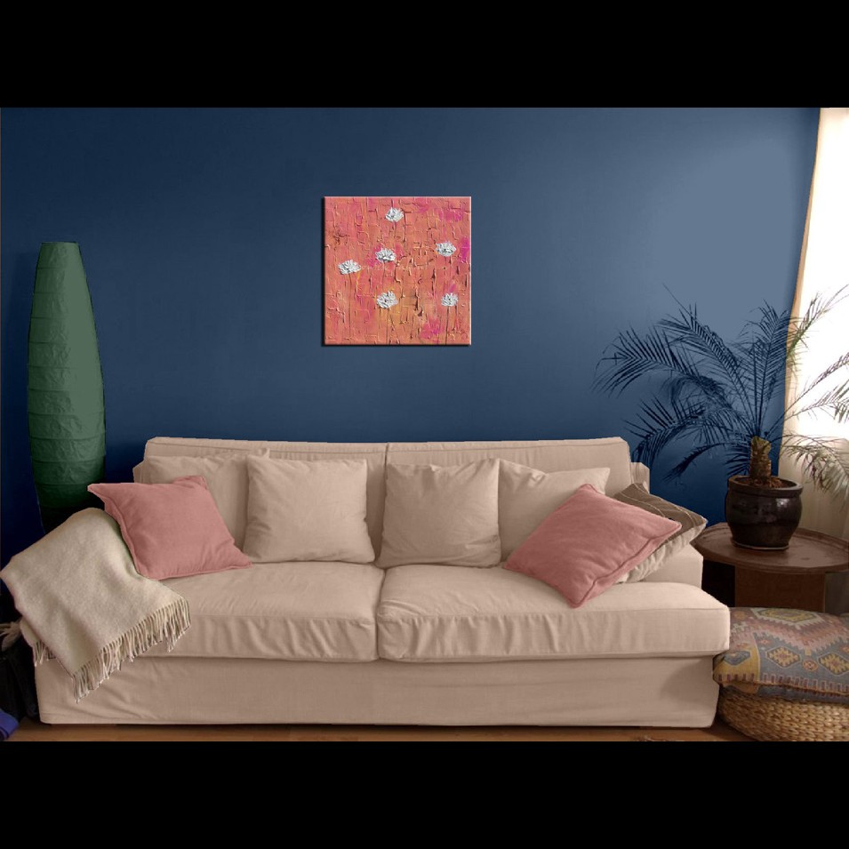 Painting titled 'White Poppies, pink landscape' by Monica Fallini