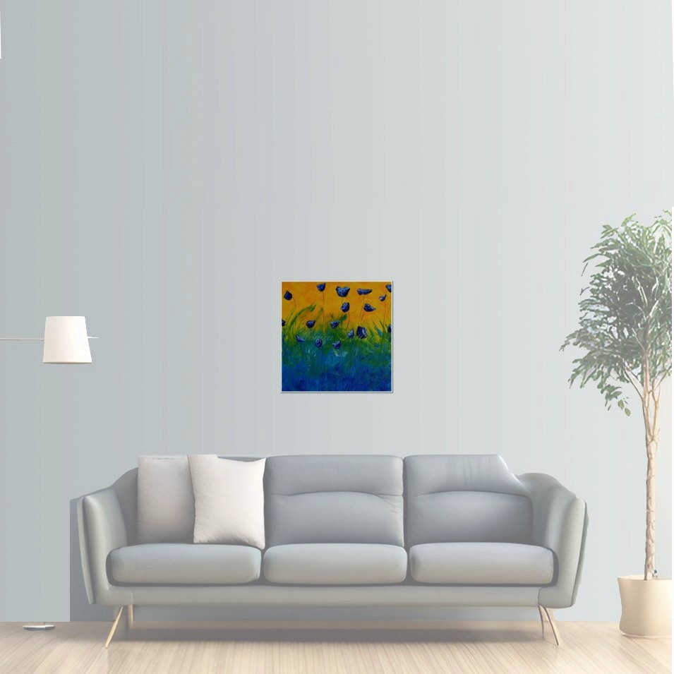 Painting titled 'Ocean blue Poppies' by Monica Fallini