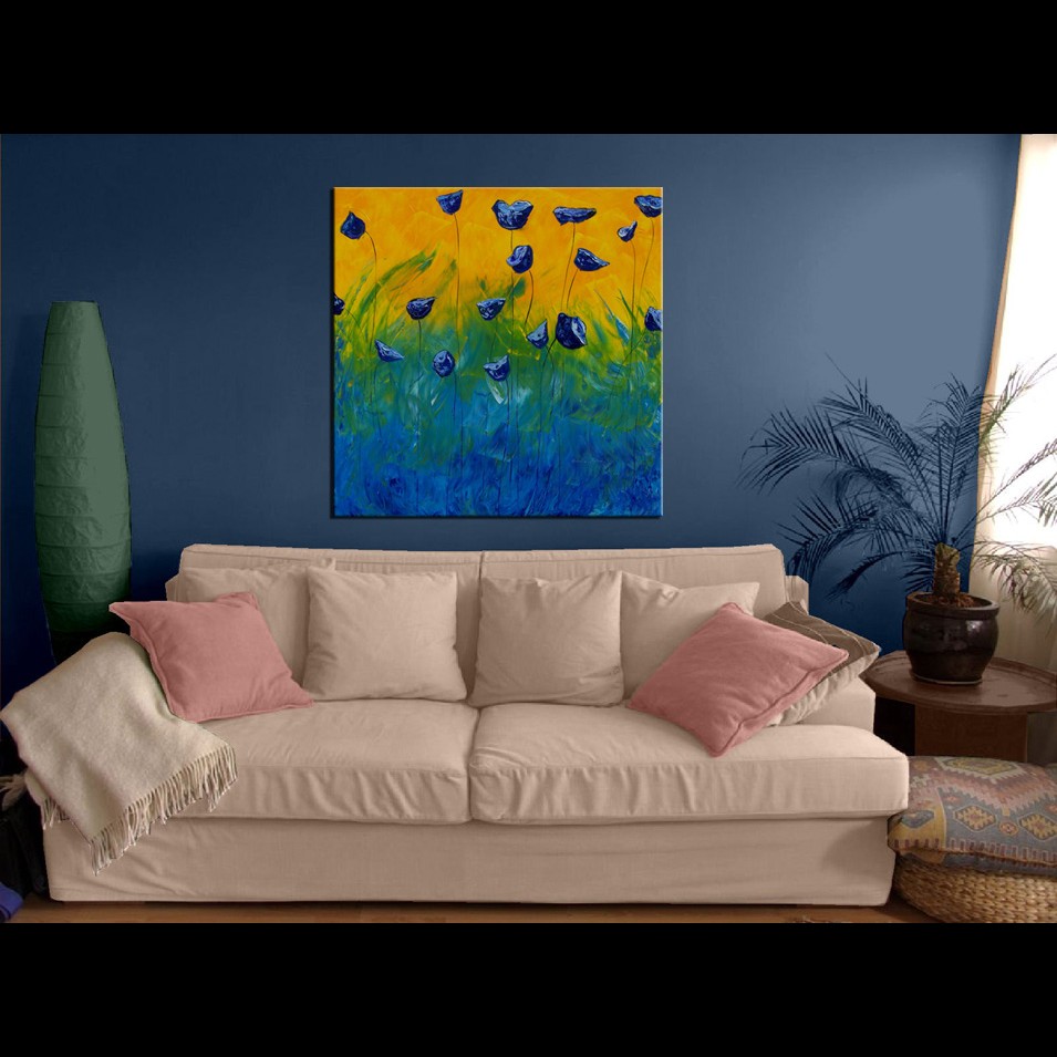 Painting titled 'Ocean blue Poppies' by Monica Fallini