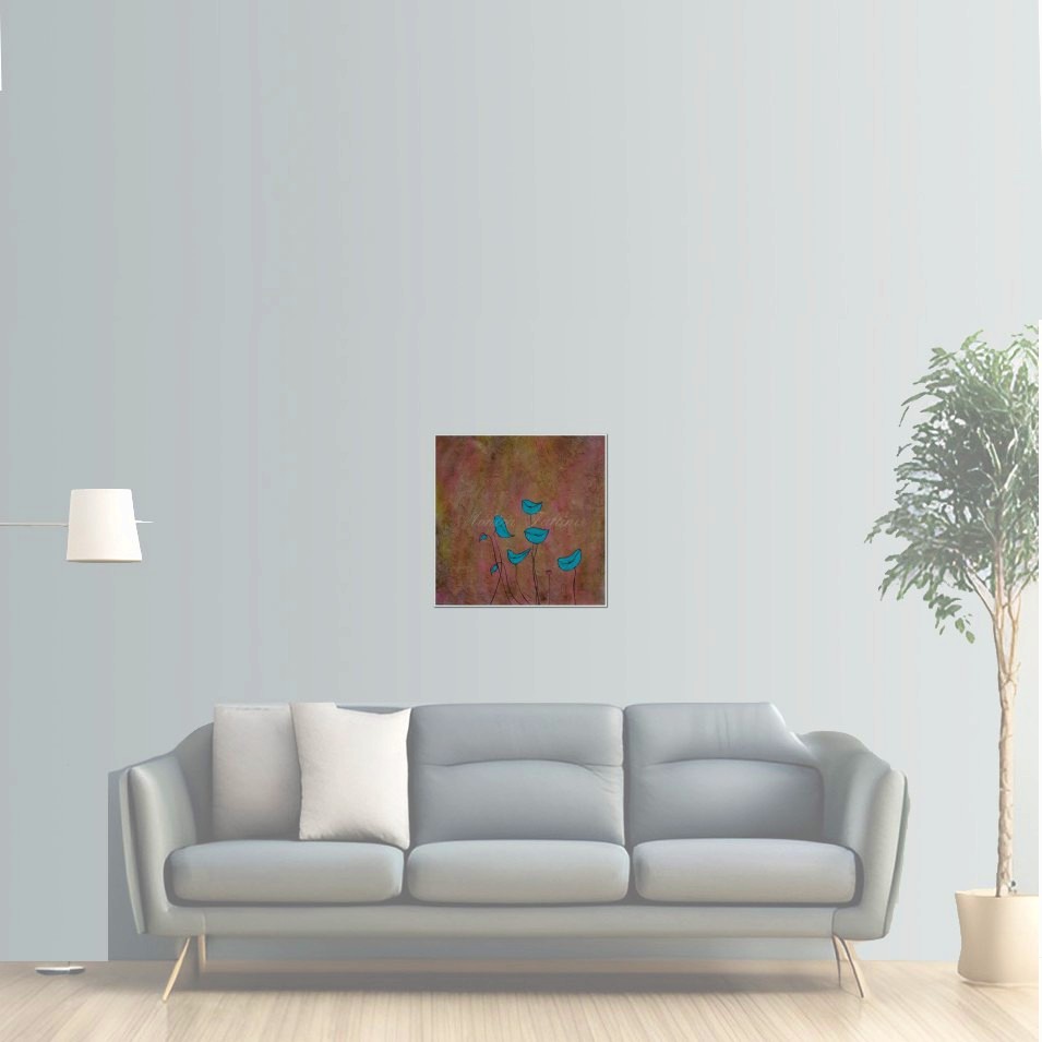Painting titled 'Paper Poppies. Sky-blue Poppies' by Monica Fallini