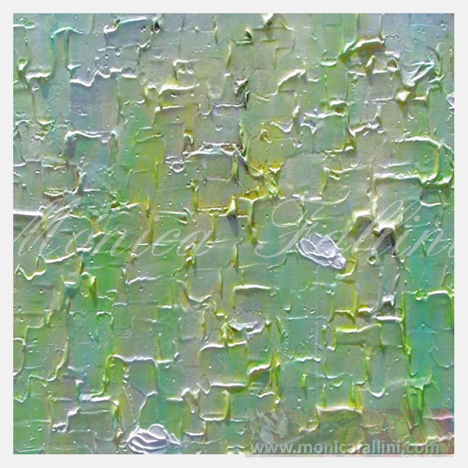 Painting titled 'White Poppies on pearl-green landscape' by Monica Fallini