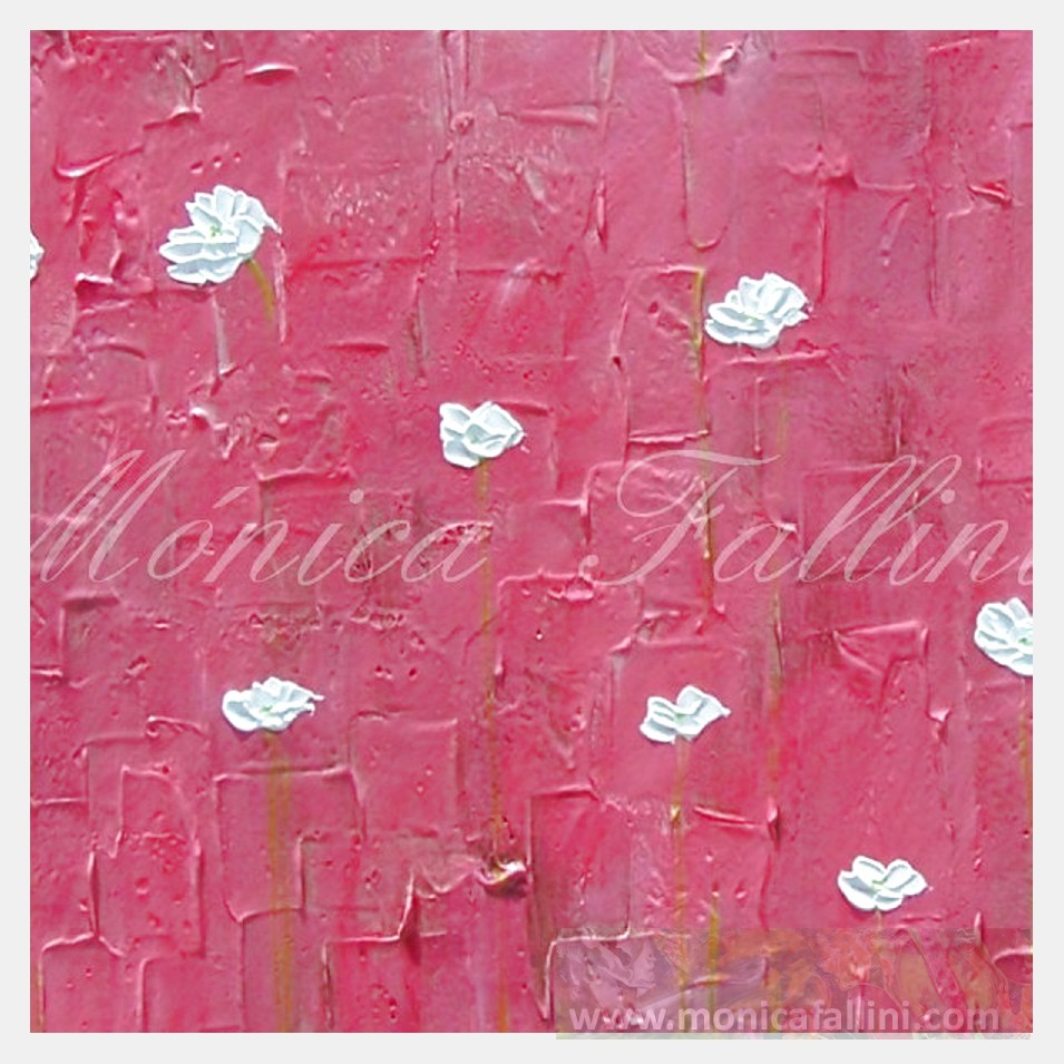 Painting titled '14 White Poppies on pink' by Monica Fallini