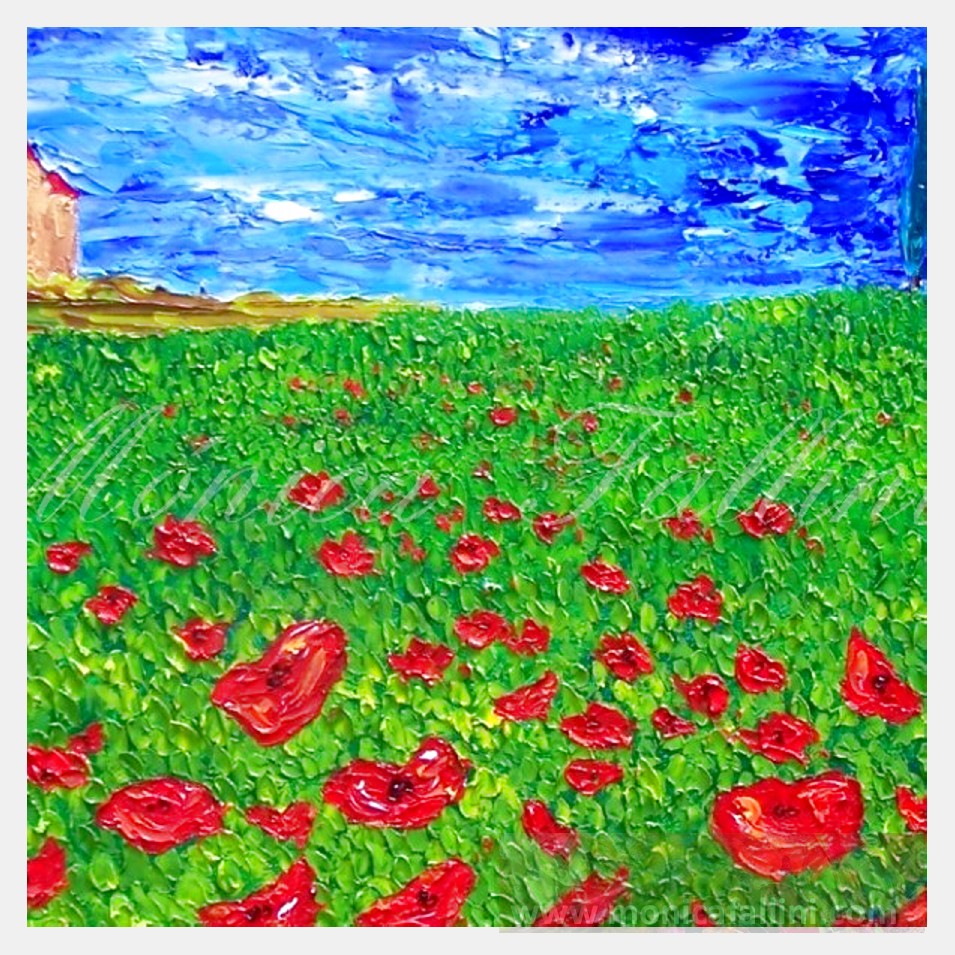 Painting titled 'Tuscan Poppies. Italy landscape.' by Monica Fallini