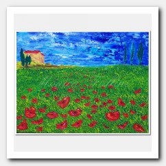 Tuscan Poppies. Italy landscape.