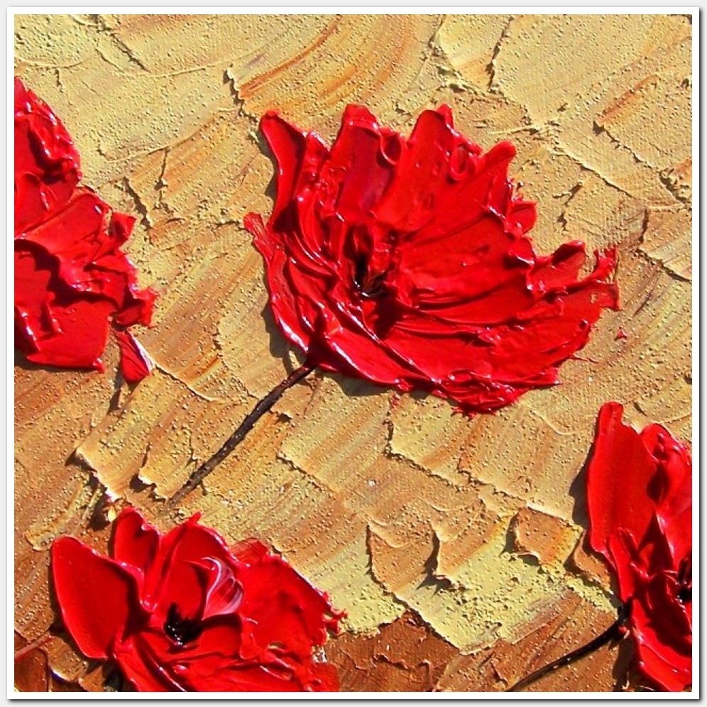 Painting titled 'Red Poppies moving towards the light' by Monica Fallini