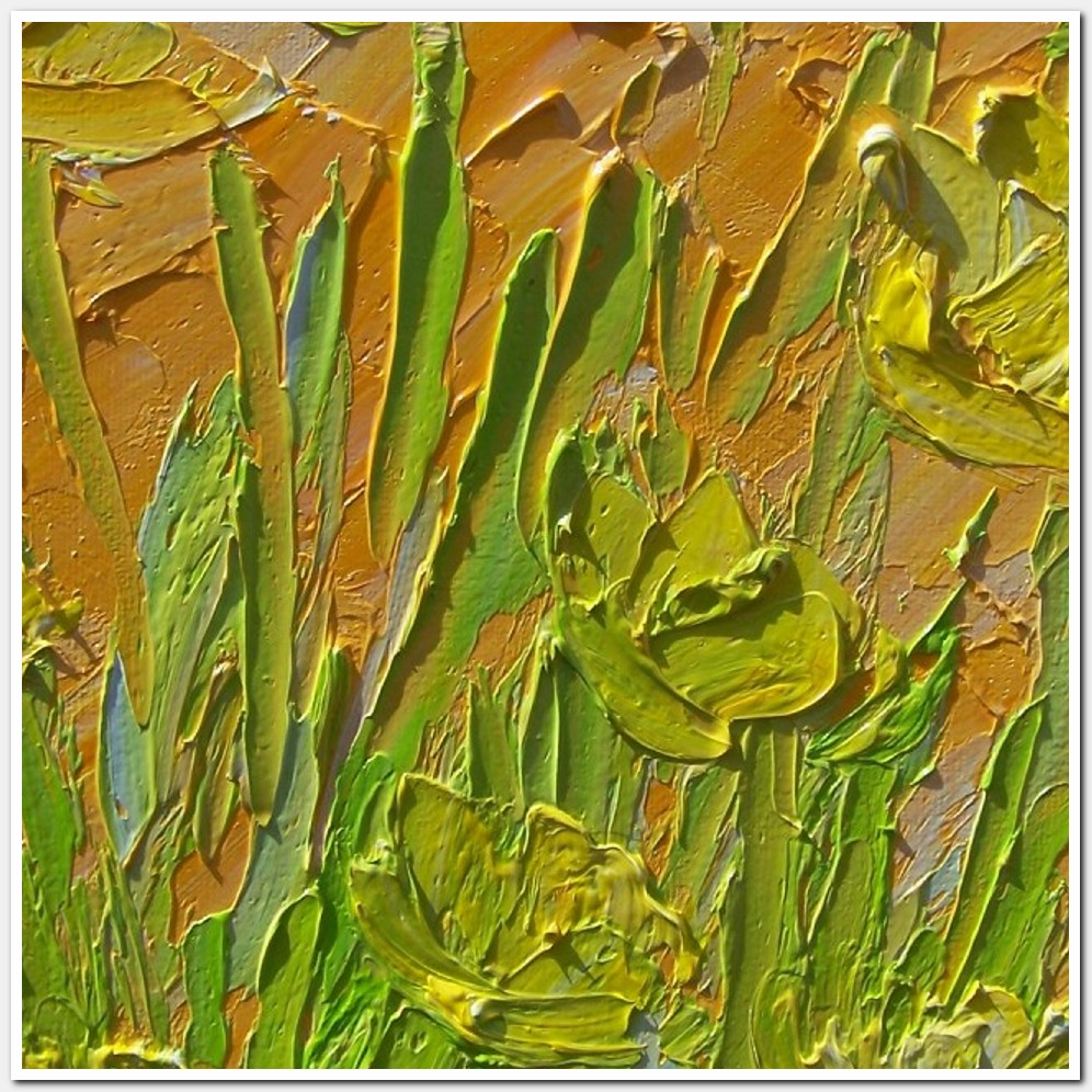 Painting titled 'Poppies on lime lemmon landscape' by Monica Fallini