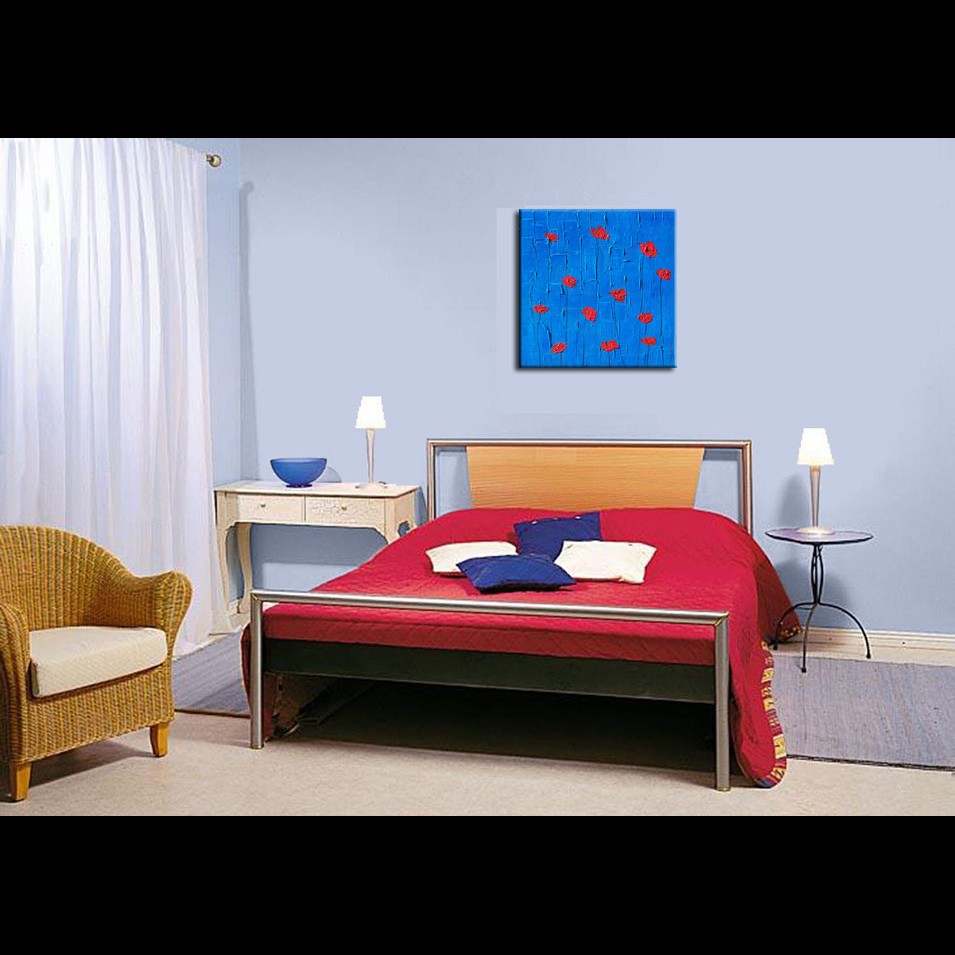 Painting titled '12 Poppies on deep blue. Red Poppies' by Monica Fallini