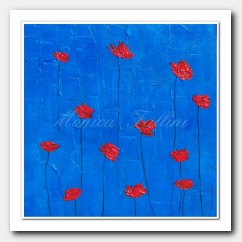 12 Poppies on deep blue. Red Poppies