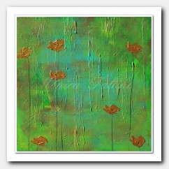7 golden Poppies on green and gold landscape