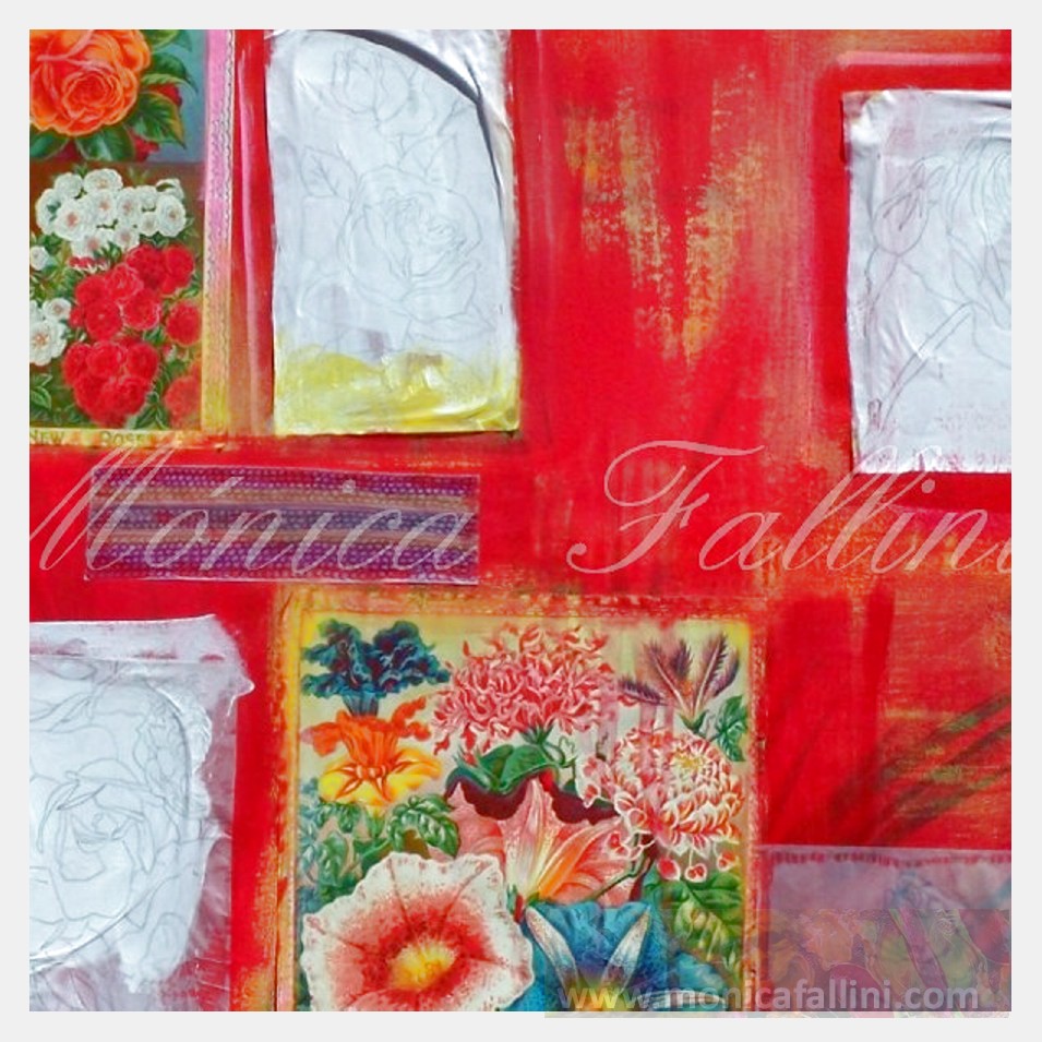 Painting titled 'Vintage floral collage # 1.' by Monica Fallini