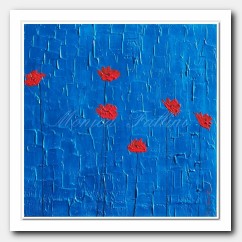 Metallic blue landscape with floating Poppies