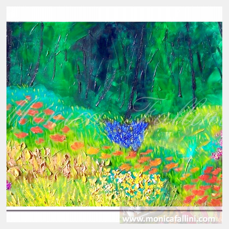 Painting titled 'Wild garden into the woods. ' by Monica Fallini
